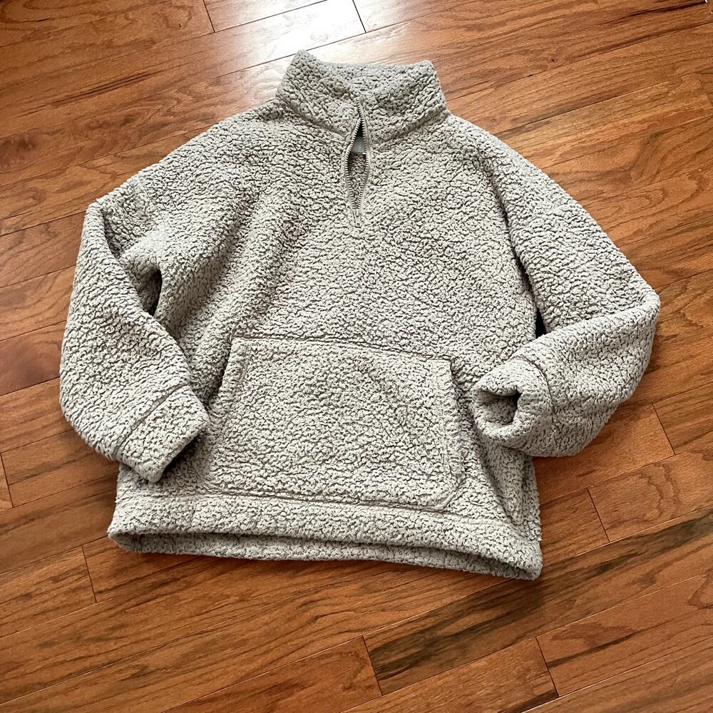 American Eagle Tan/Gray Fleece Quarter Zip Pull Over Sweater Size Medium